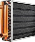 Water To Air Heat Exchanger 18x18 Inches, 1 Inch Copper Ports, Durable Aluminum Fin Copper Tube Core, Side View