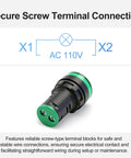 22mm LED Industrial Indicator Light 110V AC Pilot Signal Lamp with screw terminal connection, green, close-up view, 2 pack