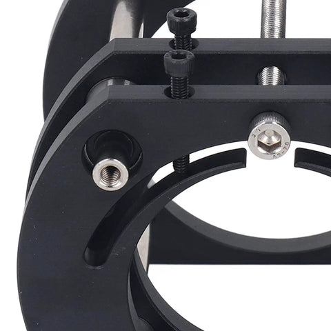 Close-up of Heavy Duty Metal Router Lift Table System With No Sweat Crank Handle for height adjustment components in matte black.