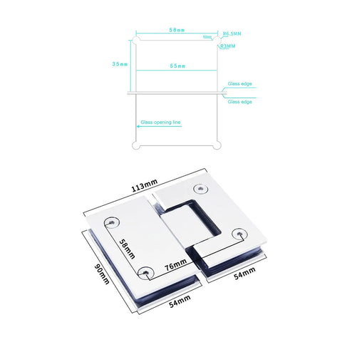 Straight Up Heavy Duty 304 Stainless Steel Shower Hinges Two Pack Knocked Out For Frameless Glass Doors 180 Degree Swing dimensions and design.
