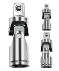 Rock Solid 3 Piece Universal Joint Socket Set With Rotatable Swivel Head For Tough Jobs And Confined Spaces, chrome steel