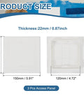 White Hinged Removable Drywall Access Panels Smooth Action Straightforward Install No Hassle Wall Cover For Plumbing Electrical Wiring Heavy Duty Abs Plastic 3 Pack 5 By 5 Inches showing product size details.