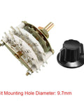2 Pole 11 Throw 2 Deck Band Channel Rotary Switch Selector With Black Plastic Knob, 24 Pins, 9.7mm Mount Hole, and Shaft