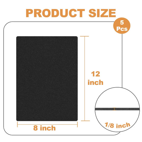 Dimensions of Self Adhesive Neoprene Foam Sheets, 5 Pcs, 12 By 8 By 1 Eighth Inch, black, closed cell insulation and vibration dampening pads