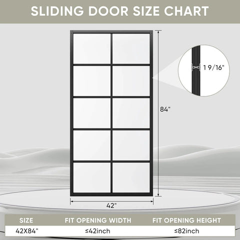 Diagram of DIY Glass Sliding Kitchen Barn Door 42 Inch Wide 84 Inch High With Aluminum Frame And 5 Lite Tempered Glass Panels