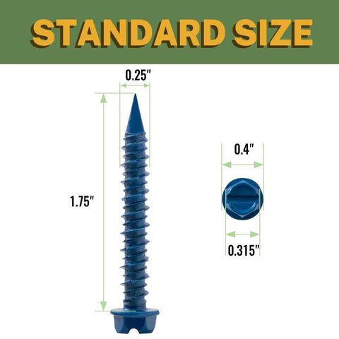Heavy Duty Concrete Screws Set Lionmax 150 Piece One Quarter Inch By One And Three Quarter Inch Hex Head Masonry Screws side view