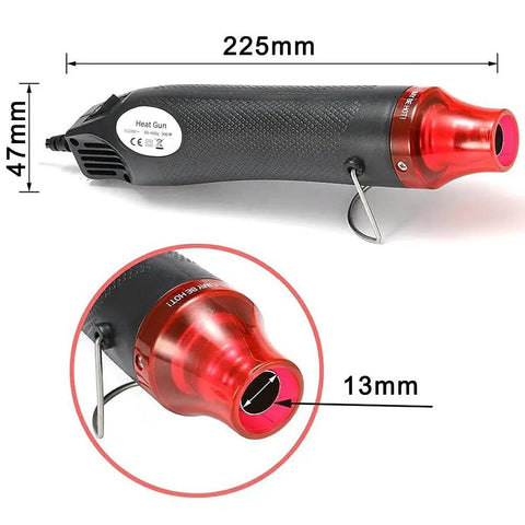 Mini Heat Gun For DIY Projects, Quick Embossing, Shrink Wrap, 110V Electric Hot Air Tool with stainless steel nozzle, dimensions 225x47mm