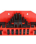 58-piece T Slot Clamping Kit for Lathe and Milling Machines M10 Stud Fittings in red storage box