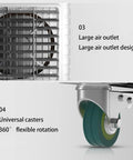 Keep It Crisp Top Tier Portable Evaporative Air Cooler Tower with large air outlet and universal casters for easy mobility.