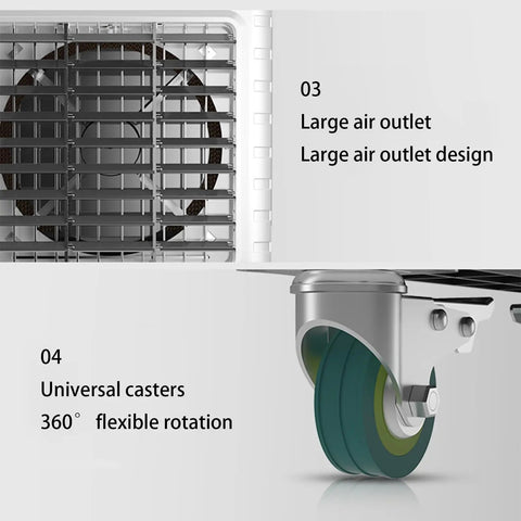 Keep It Crisp Top Tier Portable Evaporative Air Cooler Tower with large air outlet and universal casters for easy mobility.