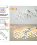 Four Square Dimmable LED Ceiling Light With Remote Control for Living Room shown on and off with lighting adjustments.