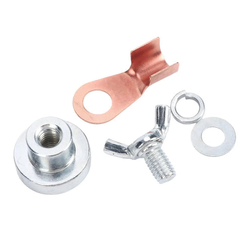 Super Cool Welding Magnetic Grounding Clamp For Fast Setup In Shop Or Garage includes metal connectors and washers for secure setup.