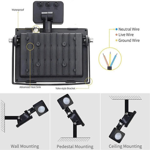 Top view of Spot Lighting Led Floodlight with Motion, showing adjustable heat sink and mounting options for versatile use.