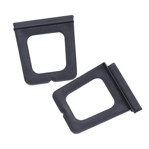 Durable Heavy Duty Plastic Window Screen Lift Tabs 30 Pack Universal Pull Tools For Flat Spline Channels No Sweat Screen Mesh Replacement Fix Kit Black, close-up of two black plastic lift tabs.