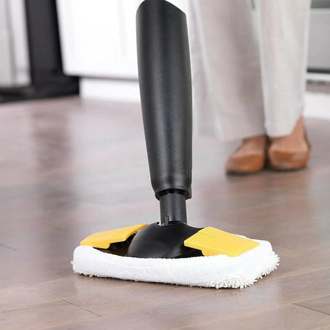 Reusable Mop Pads Replacement For Oreck Steamer Mop Washable Mop Head on hardwood floor, showing cleaning action.