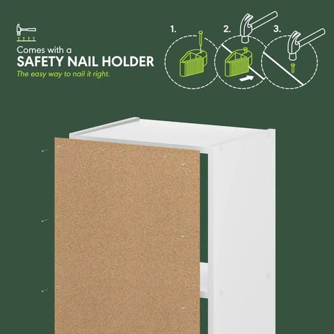 Sleek 3 Cube Bookshelf In White With No Fuss Setup For Living Room Bedroom Or Home Office Modern Minimalist Design showing safety nail holder.