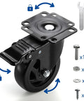 Four Inch Heavy Duty Swivel Plate Caster Wheels With Brake And 360 Degree Dual Locking for Cart Furniture and Workbench No Noise PVC Wheel