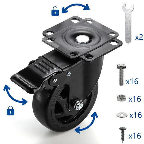 Four Inch Heavy Duty Swivel Plate Caster Wheels With Brake And 360 Degree Dual Locking for Cart Furniture and Workbench No Noise PVC Wheel