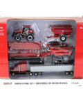 Boxed 1 To 64 Scale 8250 Combine Harvesting Tractor and Truck Set with 12 Row Corn Head and Grain Head Diecast