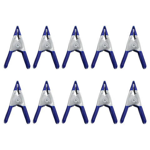 Set of 10 blue heavy duty metal spring clamps 2 inch nonslip clips for photography and woodworking carabiner style grips backdrops