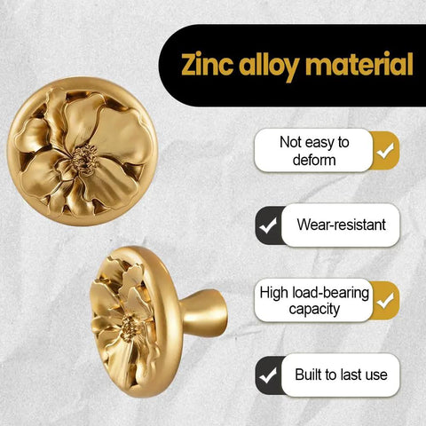 Two Pack Zinc Alloy Cabinet Knobs With Floral 3D Design For Dressers Wardrobes And Cupboards, Durability Features Displayed