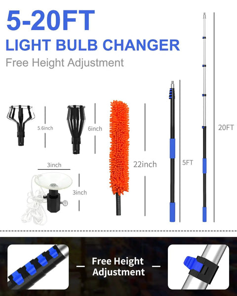 Rock Solid Telescopic Light Bulb Changing Pole With Strong Suction Grip And Swappable Baskets For High Ceilings And Recessed Lighting Built Tough For Dead Simple Twisting Up To Twenty Six Feet Long