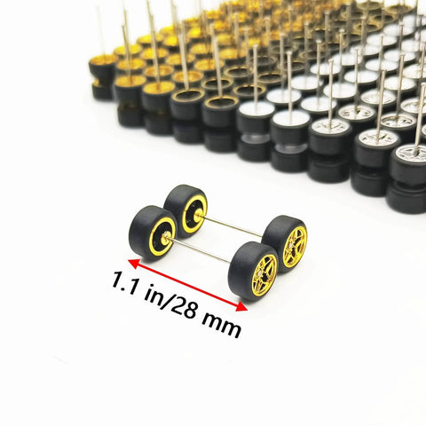 10 Pack 1/64 Diecast Car Wheels And Tires Set With Mixed Rubber Tires For Custom 1/64 Models Premium Smooth Rubber 28mm Axle