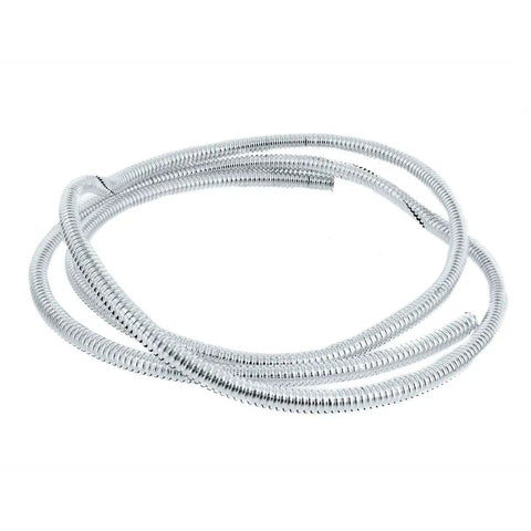 Rad 72 Inch Chrome Wire Loom Durable Corrugated Polypropylene Tubing protects electrical wiring, shown in coiled form.