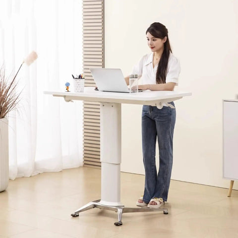 No Sweat Adjustable Height Rolling Drafting Desk With Flip Top And Book Stop Lightweight White Mobile Workstation Craft Table For Home Office in use.