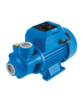 Farm-Grade High-Head Water Pump 1/2 HP For Clean Water Transfer, blue pump with brass impeller, 127V, side view.