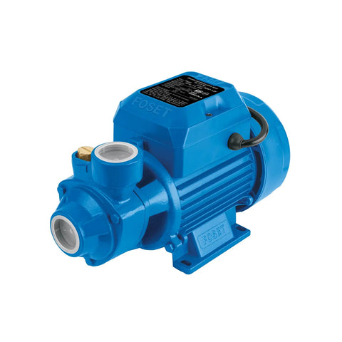 Farm-Grade High-Head Water Pump 1/2 HP For Clean Water Transfer, blue pump with brass impeller, 127V, side view.