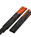 Three Section Buffer Drawer Slides For Cabinets With Smooth Glide And Soft Close In Black Bronze Finish with visible mounting holes