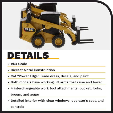 1 64 Scale Cat Skid Steer Loader And 297D2 Compact Track Loader Set With Diecast Metal Construction features and details
