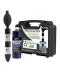 Plug And Play Pro Grade Combustion Leak Test Kit Featuring Dual Chamber Alkaline Filter System For Gas Diesel Engines No False Readings Hella Reliable Head Gasket Blown Block Detector Set in a portable case with tester fluid.