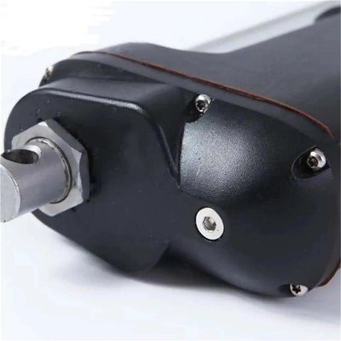Close-up view of Heavy Duty Linear Actuator Savage Strength With Brushed Stainless Housing and motor attachment for truck lift.
