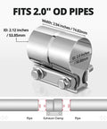 Heavy Duty Stainless Steel Lap Joint Exhaust Clamp 2.0 Inch Band Clamp detailed view with size measurements