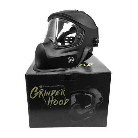 Professional Grinding Face Shield Featuring Anti Fog Lens And Wide View Protector For Industrial Work and Woodworking Shops Built Tough To Handle Gnarly Debris No Stress At All Top Tier on a display box.