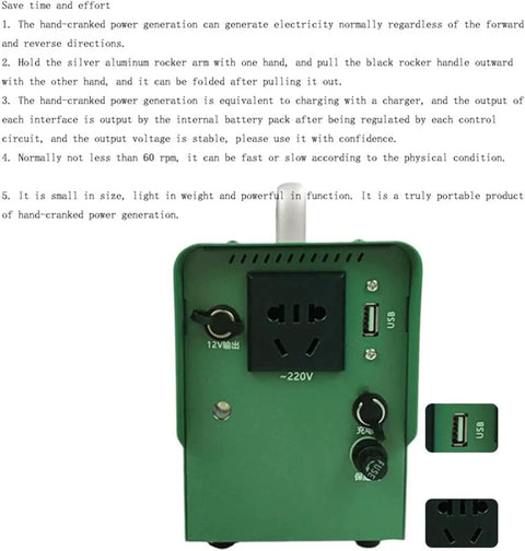 150W Hand Cranked Generator With Dual Direction Crank Portable Dynamo For Off Grid Power with USB and socket connectors