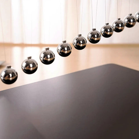 Newton's Cradle Desk Toy With Wooden Base And Metal Beads, Classic Kinetic Swinging Science Gadget For Office Decor, 12 Beads