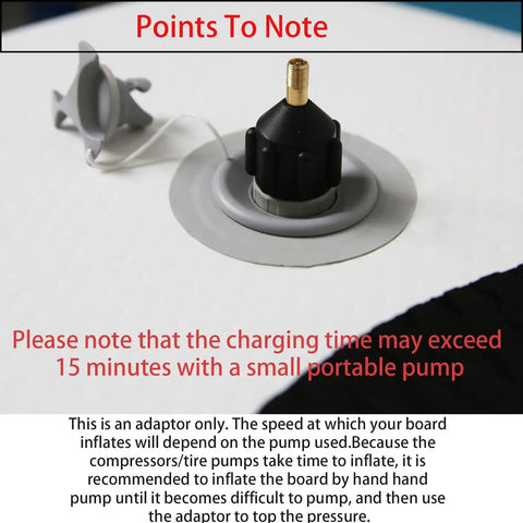Inflatable Boat And Stand Up Paddle Board Pump Adapter For Schrader Valve No Fuss Universal Connector close-up on white surface