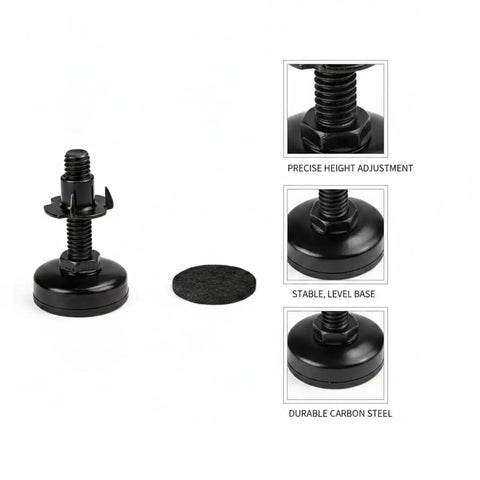 Adjustable Threaded Leveling Foot for Cabinets and Furniture, Three Eighths by Sixteen Threaded Stud, Carbon Steel Stabilizer shown