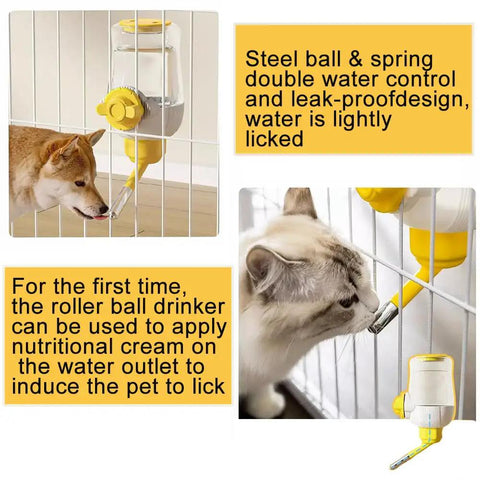 Hanging Gravity Pet Feeder Auto Water Dispenser No Drip Drinking Bowl Cage Mounted Food Dish For Dogs Cats Rabbits Heavy Duty Pp Plastic 37 Oz And 33 Oz Capacity Green Paw Friendly Chow Station with dog and cat drinking.
