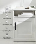 White nightstand with Smart Nightstand DIY Kit With Black Handle And Fingerprint Drawer Lock Hidden Gun Safe Furniture features listed.