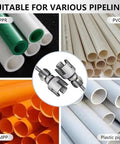 Two Pack DIY Pipe Threading Tool Kit For One Half Inch And Three Quarter Inch Pipes With Internal And External Threading Dies PVC Plastic Pro Grade Dual Function Pipe Threader For Drill Use And Quick Plumbing Fixes with various pipe types: PPR, PVC, MPP, and plastic