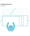Diagram showing dimensions of Rock Solid 72 By 30 Inch Electric Standing Desk Height Adjustable Dual Motor Sit Stand Computer Workstation.