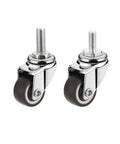 Mini Caster Wheels With Brake Lock, 1 Inch Silent Non Marking Casters, chrome finish, M6x15mm bolt, side view, two pack