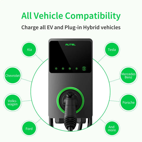 Level 2 EV Charger 50 Amp Smart AI Electric Vehicle Charger With Wi Fi And Bluetooth EVSE compatible with multiple car brands.