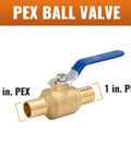 2 Pack 1 Inch PEX Brass Ball Valve Set With Full Port Quarter Turn Shut Off For PEX B Pipes Heavy Duty Brass Construction Visible