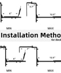 Two installation methods for Adjustable Window Box Planter Brackets Heavy Duty Railing Mount For Balcony Deck Fence And Garden Universal Fit Top Two To Seven Inches Bottom Five Point Nine To Twelve Point Five Inches Enhanced Bottom Support Black Four Pack.