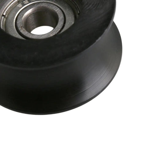 U-Groove Black Plastic Guide Pulley Wheel With Steel Bearing, 11mm Wide 3mm Deep, heavy-duty U-groove wheel close-up
